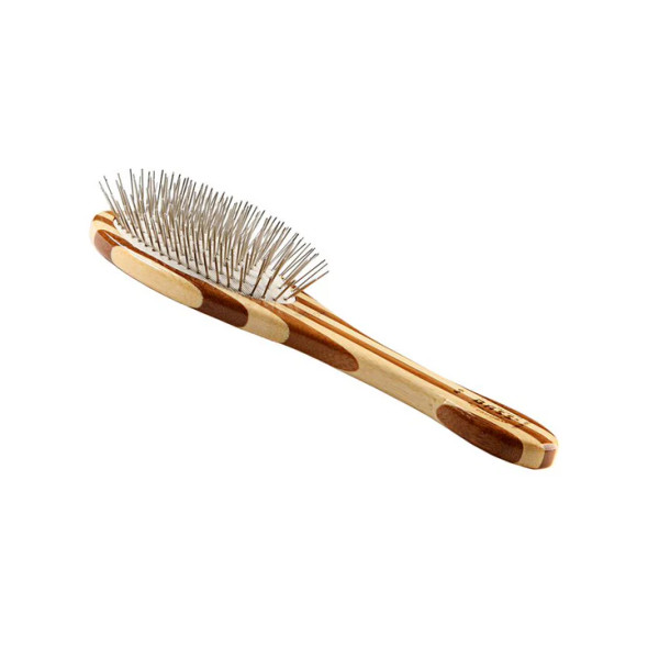 Bass A9 Style & Detangle Pet Brush, 100% Premium Alloy Pin, Pure Bamboo Handle, Medium Oval, Striped or Dark Finish