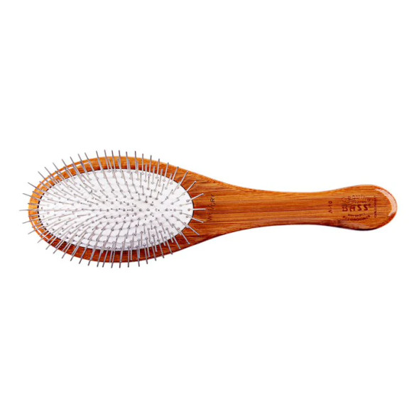 Bass A10 Style & Detangle Pet Brush, 100% Premium Alloy Pin, Pure Bamboo Handle, Large Oval, Striped or Dark Finish