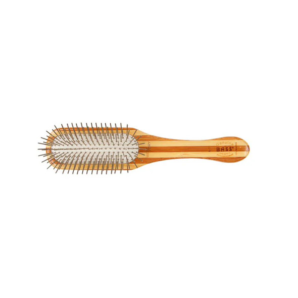 Bass A11 Style & Detangle Pet Brush, 100% Premium Alloy Pin, Pure Bamboo Handle, Medium Paddle, Striped or Dark Finish SMALL
