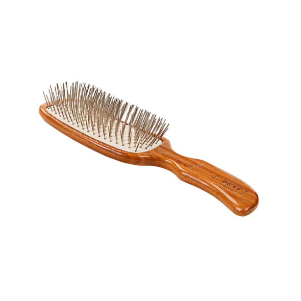 Bass A12 Style & Detangle Pet Brush, 100% Premium Alloy Pin, Pure Bamboo Handle, Semi "S" Style, Striped or Dark Finish MEDIUM