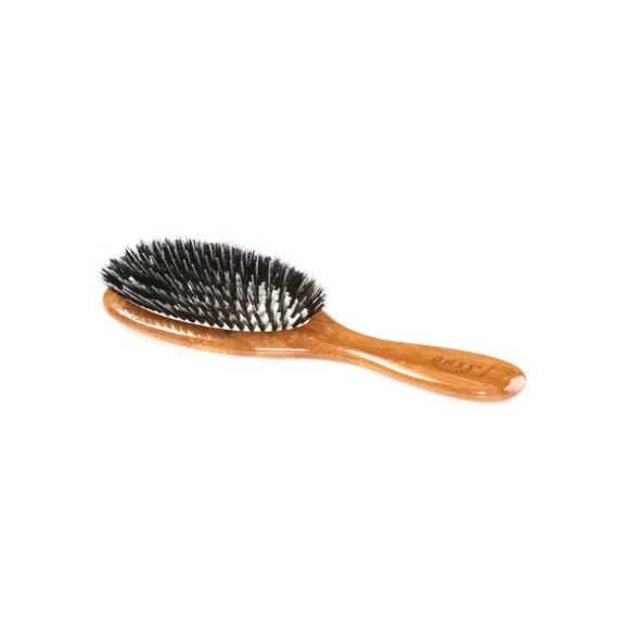 Bass 53P Shine & Condition Pet Brush, 100% Natural Bristle + Nylon Pin, Pure Bamboo Handle, Medium Oval, Striped or Dark Finish
