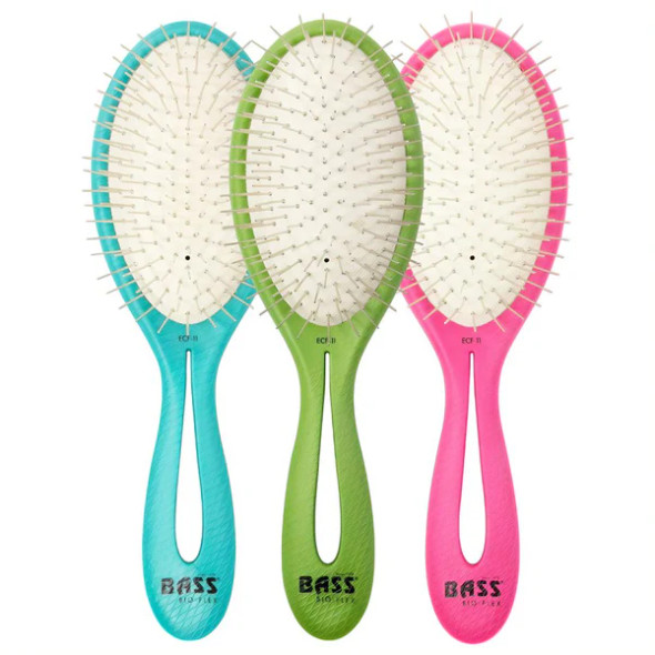 Bass ECF11 The BIO-FLEX Alloy Pin, Style & Detangle Hair Brush, Premium Alloy Pin, Patented Compressed Plant Fiber Handle, Oval Leaf Shape, Assoreted Colors