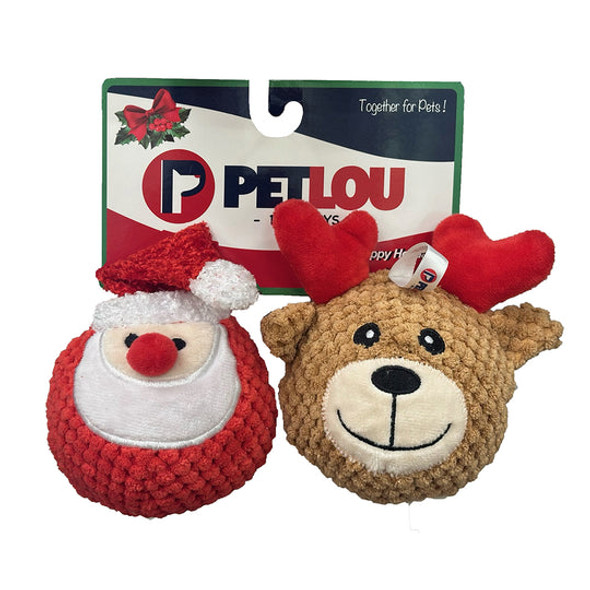 20% OFF Toy Sale - Petlou Holiday 2025 4" Chr Ez Squeaky Ball Twin Pack, Santa & Reindeer