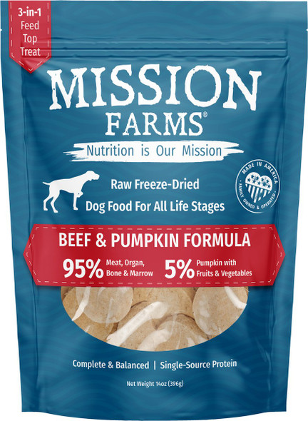 Mission Farms Beef & Pumpkin Freeze Dried Dog Food, 14oz