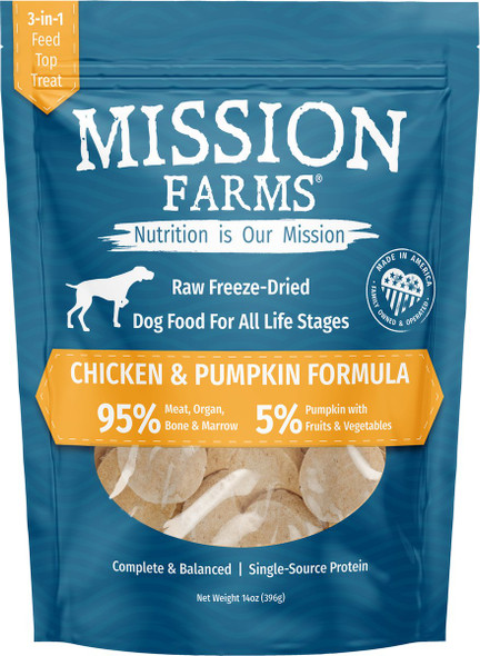 Mission Farms Chicken & Pumpkin Freeze Dried Dog Food, 14oz