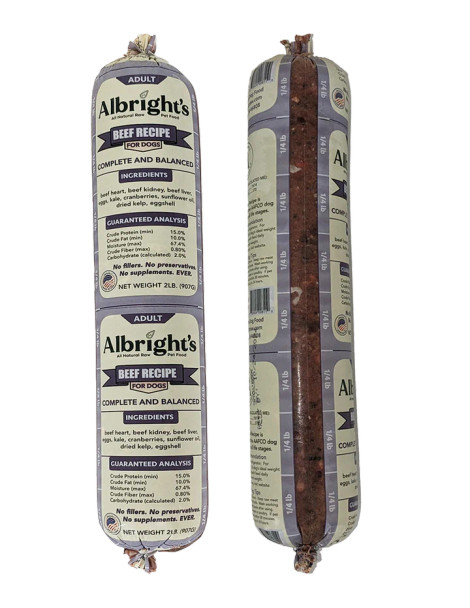 Albright's Beef Raw Dog Food, 2lb Chub