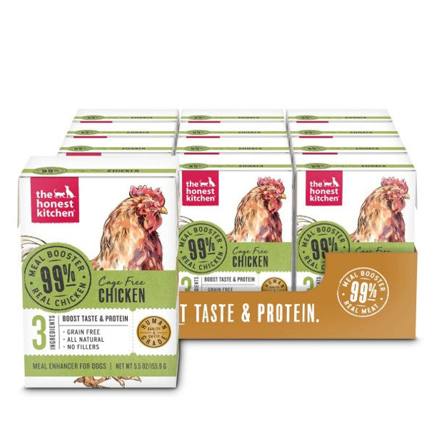 The Honest Kitchen 99% Chicken Meal Booster Wet DOG Food Topper 12/5.5 oz Carton