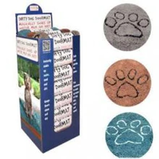 Dog Gone Smart Dirty Dog Doormat FLOOR SHIPPER BOX - LARGE 27pc (mix of 3 colors, Grey, Brown and Pacific Blue)