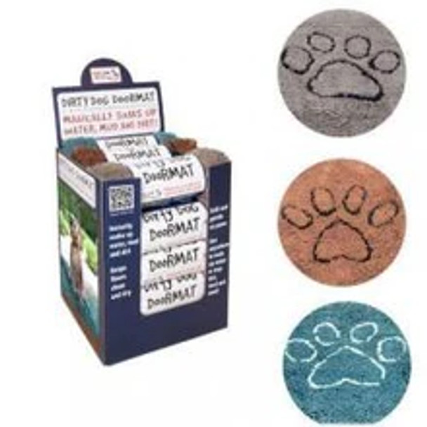 Dog Gone Smart Dirty Dog Doormat COUNTERTOP SHIPPER BOX - MEDIUM 15pc (mix of 3 colors Grey, Brown and Pacific Blue)