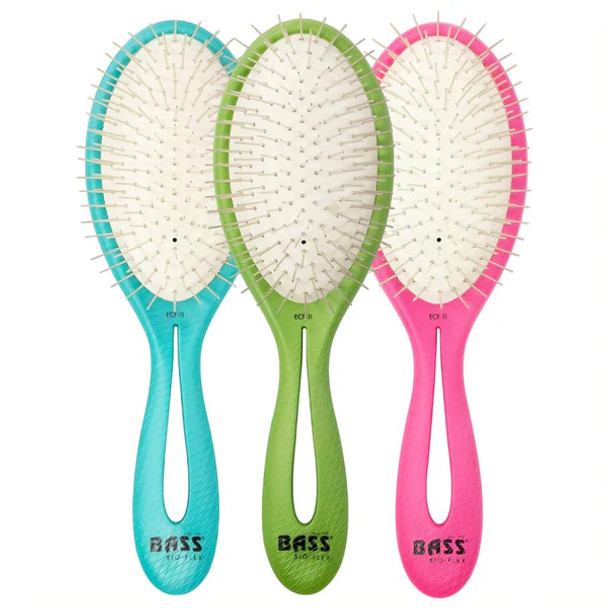Bass ECF11 The BIO-FLEX Alloy Pin, Style & Detangle Hair Brush, Premium Alloy Pin, Patented Compressed Plant Fiber Handle, Oval Leaf Shape, Assoreted Colors