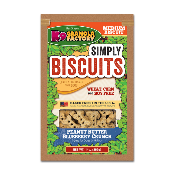 K9 Granola Factory Simply Biscuits - Peanut Butter Blueberry Medium 14 oz K9 Granola Factory Simply Biscuits - Peanut Butter Blueberry Medium 14 oz