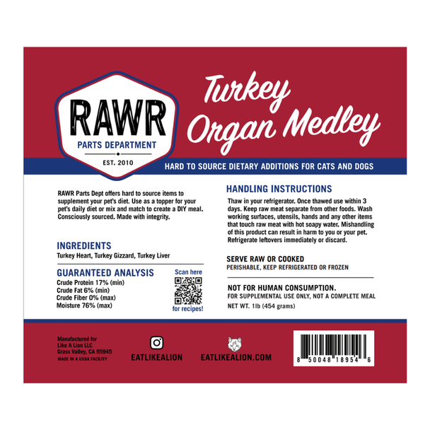 RAWR Parts Depart Raw Turkey Organ Med 1lb