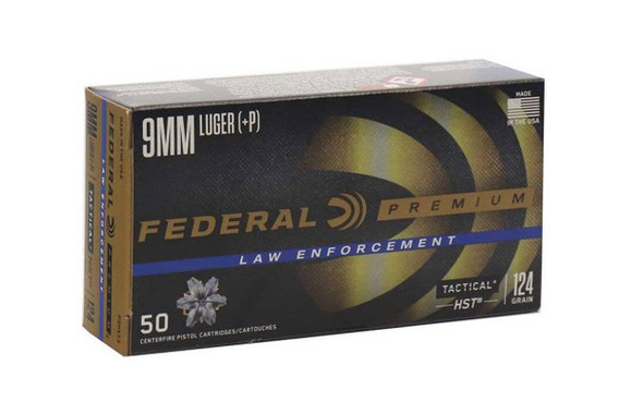 FEDERAL PREMIUM 9MM LUGER 124 GRAIN +P HST JHP