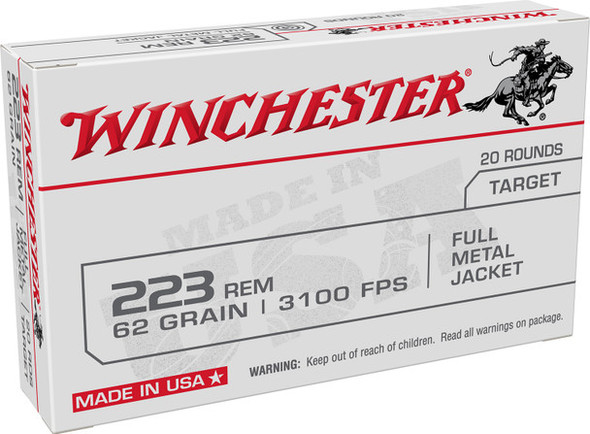 WINCHESTER AMMO W223FMJ62 USA 223 REM 62 GR 3100 FPS FULL METAL JACKET (FMJ)