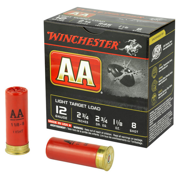 WINCHESTER AA LIGHT TARGET LOAD 12 GAUGE, 2.75" 1.125 OZ. #8 SHOT