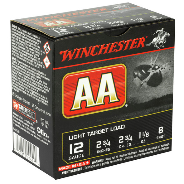 WINCHESTER AA LIGHT TARGET LOAD 12 GAUGE, 2.75" 1.125 OZ. #8 SHOT