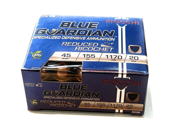 FIOCCHI BLUE GUARDIAN 45 ACP/AUTO 155 GRAIN LEAD-FREE REDUCED RICOCHET HOLLOW POINT