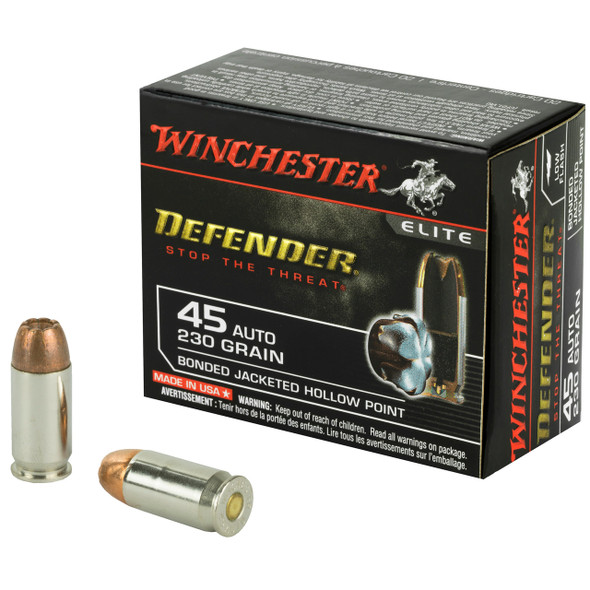 WINCHESTER DEFENDER SUPREME ELITE 45ACP 230 GRAIN BONDED JACKETED HOLLOW POINT