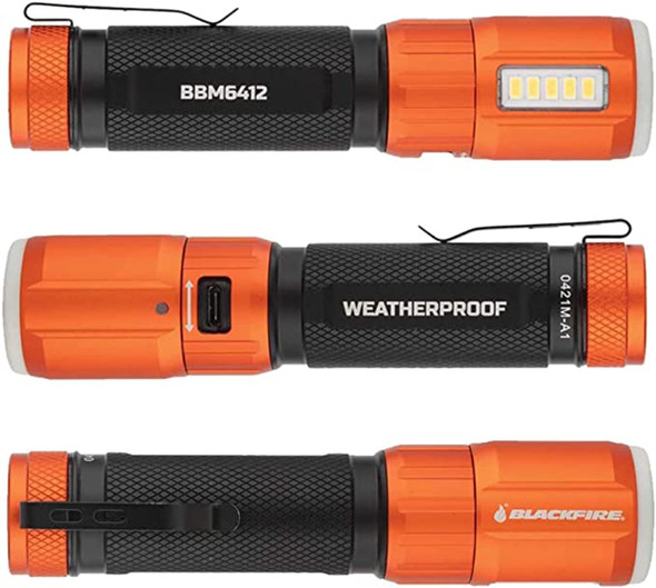 RECHARGEABLE WEATHERPROOF MAGNETIC FLASHLIGHT WITH LANTERN, 500 LUMENS, GLOW-IN-DARK RING WITH REMOVABLE POCKET CLIP