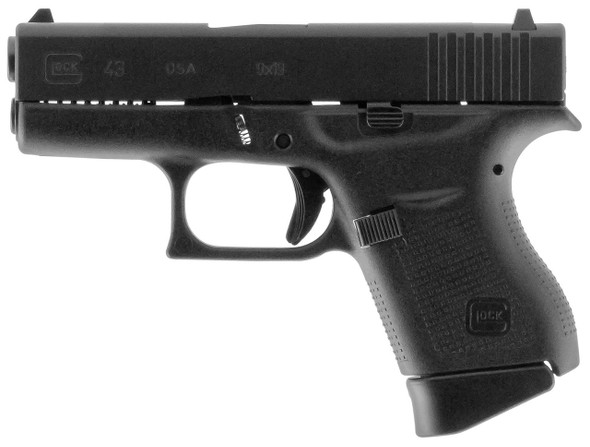 GLOCK UI4350201 G43 SUBCOMPACT 9MM LUGER 3.41 BARREL 61 SINGLE STACK BLACK FRAME SLIDE ROUGH TEXTURE BEAVERTAIL GRIP SAFE ACTION TRIGGER US MADE