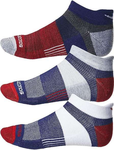 SAUCONY INFERNO NO SHOW TAB SOCKS 3 PACK, AMERICANA ASSORT, M