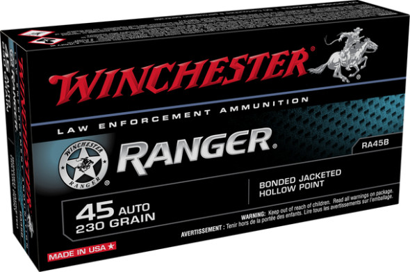 WINCHESTER RANGER 45 AUTO 230 GRAIN BONDED JACKETED HOLLOW POINT AMMUNITION