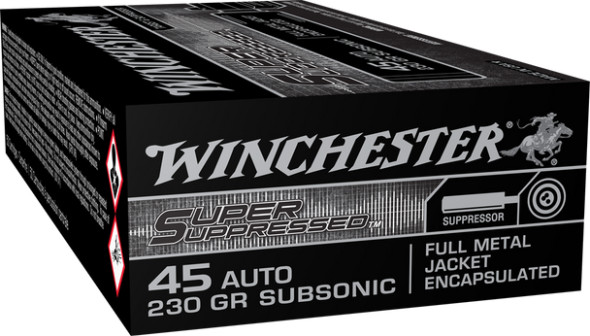 WINCHESTER SUP45 SUPER SUPPRESSED 45 ACP SUBSONIC 230 GR FULL METAL JACKET