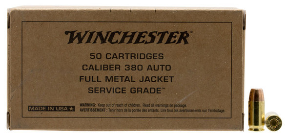 WINCHESTER AMMO SG380W SERVICE GRADE 380 ACP 95 GR FULL METAL JACKET FLAT NOSE