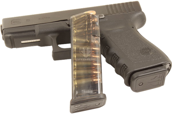 ETS GROUP GLK19 PISTOL MAGS 15RD 9MM LUGER COMPATIBLE W GLOCK 26 GEN15GLOCK 19 GEN15 CLEAR POLYMER