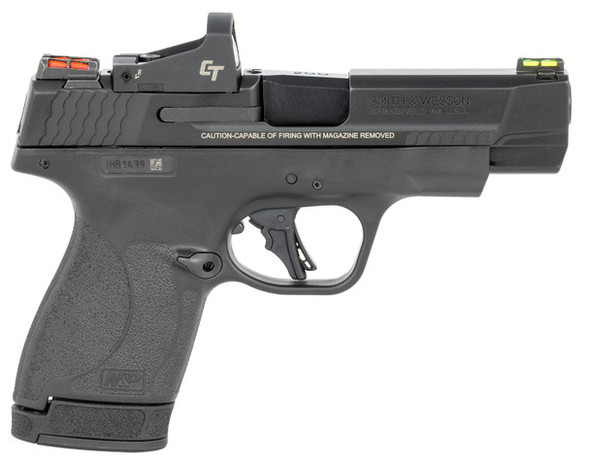 SMITH WESSON 13251 PERFORMANCE CENTER MP SHIELD PLUS 9MM LUGER 4 101131 BLACK MATTE BLACK ARMORNITE STAINLESS STEEL SLIDE BLACK POLYMER GRIP NO MANUAL FO SIGHTS CRIMSON TRACE RED DOT