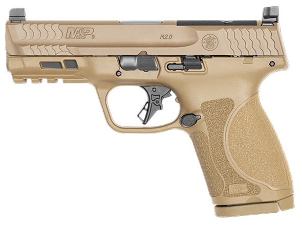 SMITH WESSON 13572 MP M2.0 OPTIC READY STRIKER FIRE 9MM LUGER 4 BARREL 151 FLAT DARK EARTH POLYMER FRAME WITH PICATINNY ACC. RAIL OPTIC CUT FDE ARMORNITE STAINLESS STEEL SLIDE NO MANUAL SAFETY