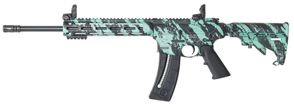 SMITH WESSON 12066 MP1522 SPORT 22 LR CALIBER WITH 251 CAPACITY 16.50 BLACK BARREL OVERALL ROBIN EGG BLUE PLATINUM FINISH 6 POSITION CAR STOCK RIGHT HAND