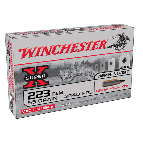 WINCHESTER AMMUNITION, SUPER-X, 223 REMINGTON, 55 GRAIN, BOAT TAIL HOLLOWPOINT, VARMINT HUNTING & TARGET SHOOTING