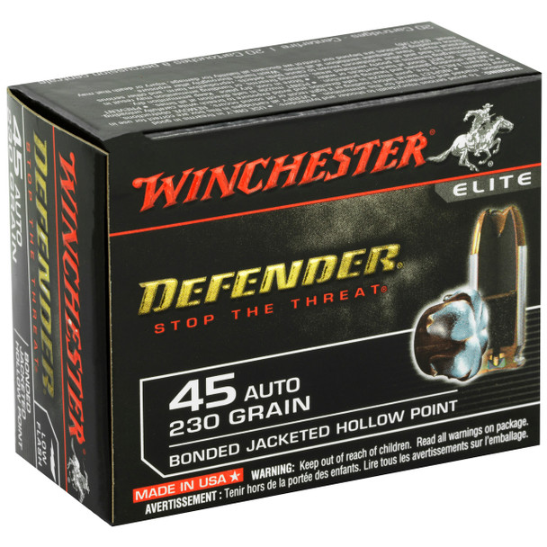 WINCHESTER DEFENDER SUPREME ELITE 45ACP 230 GRAIN BONDED JACKETED HOLLOW POINT