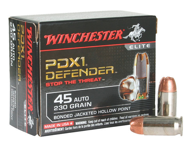 WINCHESTER AMMO S45PDB PDX1 DEFENDER 45 ACP 230 GR BONDED JACKET HOLLOW POINT