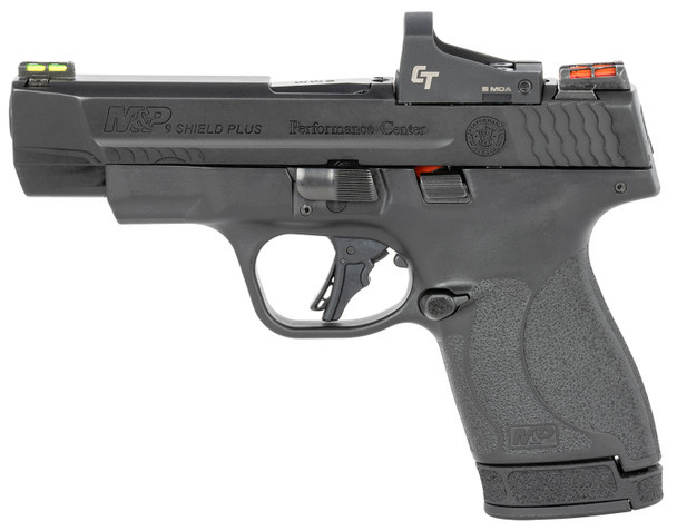 SMITH WESSON 13251 PERFORMANCE CENTER MP SHIELD PLUS 9MM LUGER 4 101131 BLACK MATTE BLACK ARMORNITE STAINLESS STEEL SLIDE BLACK POLYMER GRIP NO MANUAL FO SIGHTS CRIMSON TRACE RED DOT