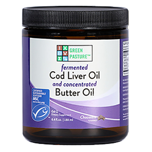 Green Pasture Butter Oil/Fermented Cod Liver Oil Blend, Chocolate Cream Gel 6.4 fl. oz. Green Pasture Butter Oil/Fermented Cod Liver Oil Blend, Chocolate Cream Gel 6.4 fl. oz.