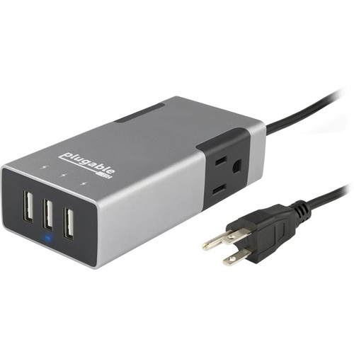 Plugable 2-Outlet Travel Power Strip with Built-In 3-Port 20W USB Universal Smar