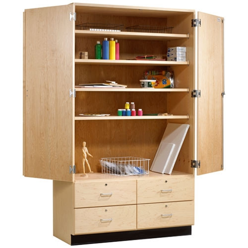 Shain Tall Wood Storage Cabinet w/ Drawers - 48"W x 22"D (Shain SHA-GSC-8)