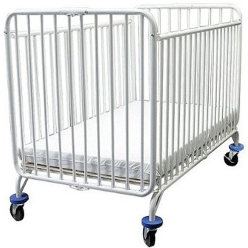 L.A. Baby Full Size Metal Folding Crib In White, Fixed Dual Side Rails (L.A. Bab