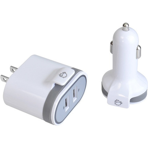 SIIG Fast Charging USB Wall Charger & Car Charger Bundle Pack - White - 12 V DC,