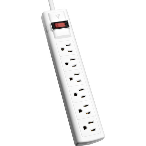 V7 6-Outlet Surge Protector, 8 ft cord, 900 Joules - White - 6 - 900 J - 8 ft