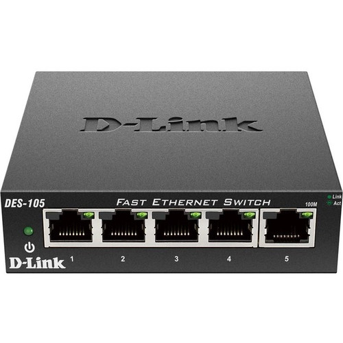 D-Link DES-105 5-Port 10/100 Unmanaged Metal Desktop Switch - 5-Port 10/100 Unma