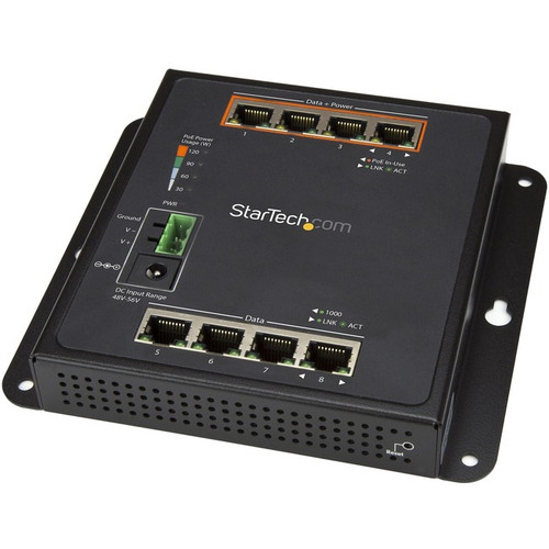StarTech.com Industrial 8 Port Gigabit PoE Switch - 4 x PoE+ 30W - Power Over Et