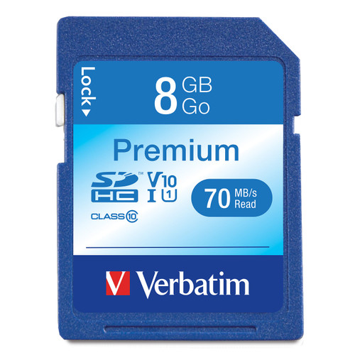 Verbatim 8GB Premium SDHC Memory Card, UHS-I Class 10 - Class 10 - 1 Card/1 Pack