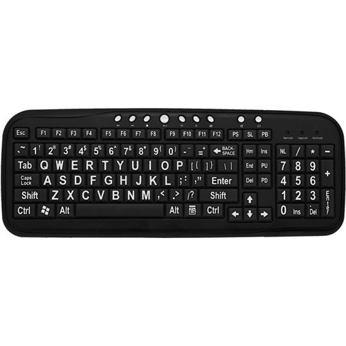 DataCal Ezsee Low Vision Keyboard Large White Print Black Keys - Cable Connectiv