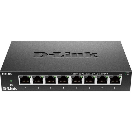 D-Link DES-108 8-Port 10/100 Unmanaged Metal Desktop Switch - 8-Port 10/100 Unma