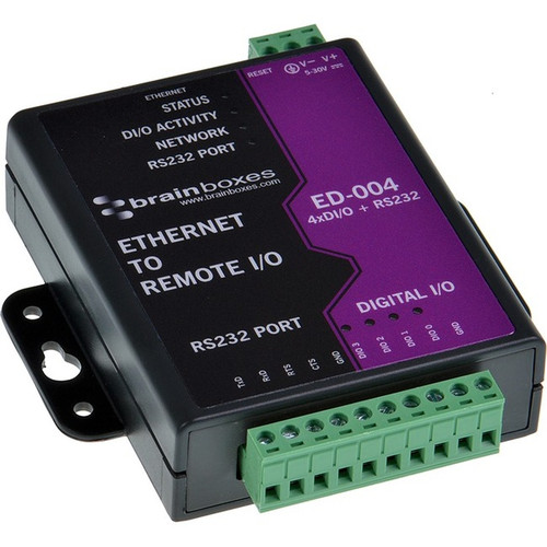 Brainboxes - Ethernet to 4 Digital IO and RS232 Serial Port - 1 x Network (RJ-45