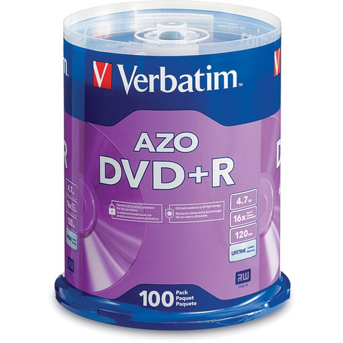 Verbatim 95098 DVD Recordable Media - DVD+R - 16x - 4.70 GB - 100 Pack Spindle -