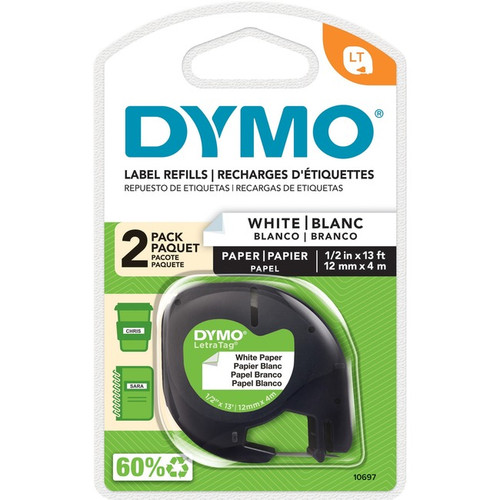 Dymo LetraTag Electronic Labelmaker Tape - 1/2" Width - Direct Thermal - White -
